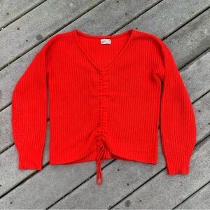 Vintage 1980's Red Knit V-Neck Sweater | Cute 80's Chunky Knit Cropped Sweater